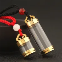 Waterproof and transparent Gawu Box Enlightenment Hollow Pendant Small Glass Bottle Pendant Body Protector Necklace Can Open Sweet Dew Pill Cinnabar 1JX0