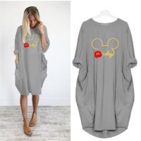 ZZOOI Dress Women Cute Mickey Printing Pocket Loose Dresses Vintage Fall Maxi Clothes Party Casual Dresses Woman Plus Size Dress 2019