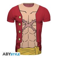 ABYStyle [ลิขสิทธิ์แท้ พร้อมส่ง] เสื้อยืดคอกลม ไม่หดไม่ย้วย One Piece T-Shirt เสื้อออกกำลังกายเข้ารูป ผ้าพลีเอสเตอร์ 100%วันพีซ ขนาด L - ชุดลูฟี่ Luffy New World