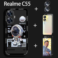 Realme C55เคสและกระจกเทมเปอร์ปกป้องหน้าจอนักบินอวกาศชุดเคสโทรศัพท์มือถือ4in1ฟิล์มเลนส์ฟิล์มด้านหลัง