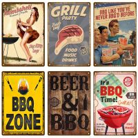 BBQ Zone  Home Decor Metal Tin Sign Vintage Dad`s BBQ Yard Outdoor Party Decoration Plate Retro Barbecue Rules Slogan Metal Sign Baking Trays  Pans