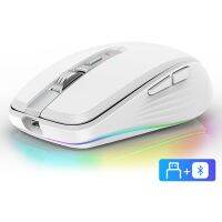 FMOUSE M303เมาส์ไร้สายชนิด C บลูทูธและเมาส์ RGB แบบชาร์จได้2.4G พร้อมตัวรับสัญญาณ USB ปรับความละเอียดได้4ระดับ DPI