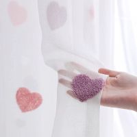 hot.Sweet Pink Heart Voile Curtain For Kids Girls Bedroom Cartoon Embroidered Curtain Tulle For Living room Window Panel Rideau M057