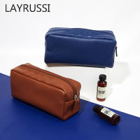 【cw】LAYRUSSI Simple Solid Color Travel Makeup Bags Wash Pouch Men Leather Waterproof Cosmetic Bag Women Zipper Toiletry Bag Neceser ！