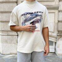 Top Quality REPRESENT Apricot White REP Shark Short Sleeve Vintage Wash Destruction T-Shirt