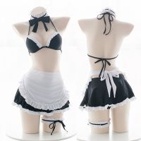 Womens Anime Maid Costume Lingerie Lolita Japanese Schoolgirl Uniform Maid Outfit Cosplay Bra Panty Skirt Necklace Leg Ring