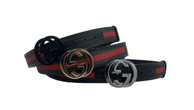 -เข็มขัด Gucci belts ผู้ชาย สายสีแดงดำ - มีหัว 3 สีให้เลือก - หัวทอง หัวสีเงิน หัวสีดำ (ขนาด 3.8 cm ยาวสุด 125 cm) หนังPUเกรด A