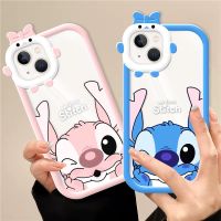 เคสสำหรับ IPhone 14 13 12 11 Pro Promax 14Plus X XS XSMAX 6 6S 7 8 Plus เคสครอบโทรศัพท์สีชมพูฟ้า Stich มอนสเตอร์น่ารักสไตล์หูกระต่ายเคสทีพียูนุ่มด้าน