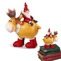 Christmas Gnome Ornaments Resin Gnome On Elk Decoration Christmas Gnome Decor For Tabletop Desktop Fireplace