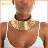 OSIDE ข้อความวินเทจ สร้อยคอโชคเกอร์ เครื่องหนังแท้ ทองสีทอง สร้อยคอปกคอ Bijoux แม็กซี่เดรส เครื่องประดับแอฟริกัน สำหรับผู้หญิง