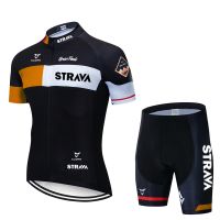 ชุดขี่จักรยานกลางแจ้งใหม่สีแดง STRAVA Pro จักรยานทีมแขนสั้น M Aillot C Iclismo ผู้ชายขี่จักรยานย์ฤดูร้อนระบายอากาศขี่จักรยานเสื้อผ้าชุด