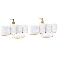 10Pieces Bath Ensemble, Bath Set Collection Marble Pattern Soap Dispenser Pump, Toothbrush Holder, Soap Dish