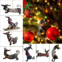 Christmas Pendant Decoration 2D Dachshund Dog Christmas Tree Car Ornament Flat Acrylic for Flat Cute Holiday Party Decoration