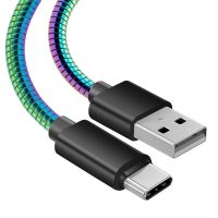 สาย USB โลหะสังกะสี6Ft ชนิด C ที่ชาร์จโทรศัพท์มือถือสายชาร์จสปริงโลหะสาย USB C สำหรับชาร์จเร็ว USB C