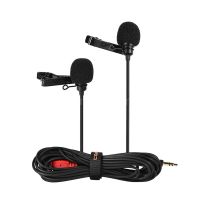 Comica CVM-D02 Dual-head Lavalier Lapel Microphone Clip-on Omnidirectional Condenser Mic Cable Length 2.5m/8.2ft for Ca