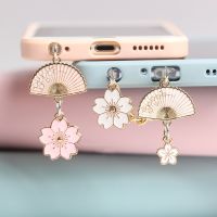 Sakura Fan Dust Plug Charm Kawaii Phone Anti Dust Cap Cute Charge Port Plug For iPhone Type C Dust Protection Stopper Pendant