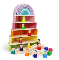 มอนเตสซอรี่ Montessori - บล็อกไม้สายรุ้ง เรนโบว์บล็อค  Rainbow block  สีพาสเทล Pastal Set สำหรับเด็ก