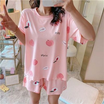 Womens Spring Summer New Shorts-sleeved Trousers Pajamas Casual Large Size Cute Cartoon Pajamas Women Casual Home Clothes Suit