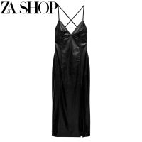 Zara224ฤดูร้อนใหม่ชุดชั้นในตาข่ายหนังเทียมชุดสายเดี่ยวร่องกระโปรงยาว2214723ผู้หญิง