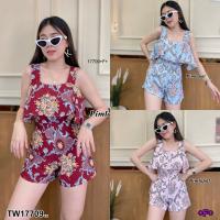 TT17709 Set 2 ชิ้น เสื้ิสายใหญ่ อกระบายพิมลาย + กางเกงขาสั้น พิมลาย	Set of 2 pieces. Big strap shirt with printed pattern + pattern printed shorts.