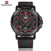 NAVIFORCE Watches for Men Casual Watch Waterproof Leather Wristwatch Quartz Calendar with Week Display Fashion