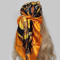 【CW】 2022  Luxury Brand90x90cm Silk Scarf Designer Hair Print Large Handkerchief Hijab Shawl bandanna foulard muffler