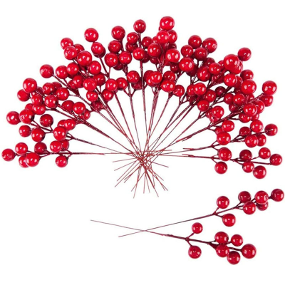 5/10/20ชิ้นประดิษฐ์สีแดงเบอร์รี่ลำต้นฮอลลี่เบอร์รี่ต้นคริสต์มาสตกแต่งพวงหรีด DIY หัตถกรรม