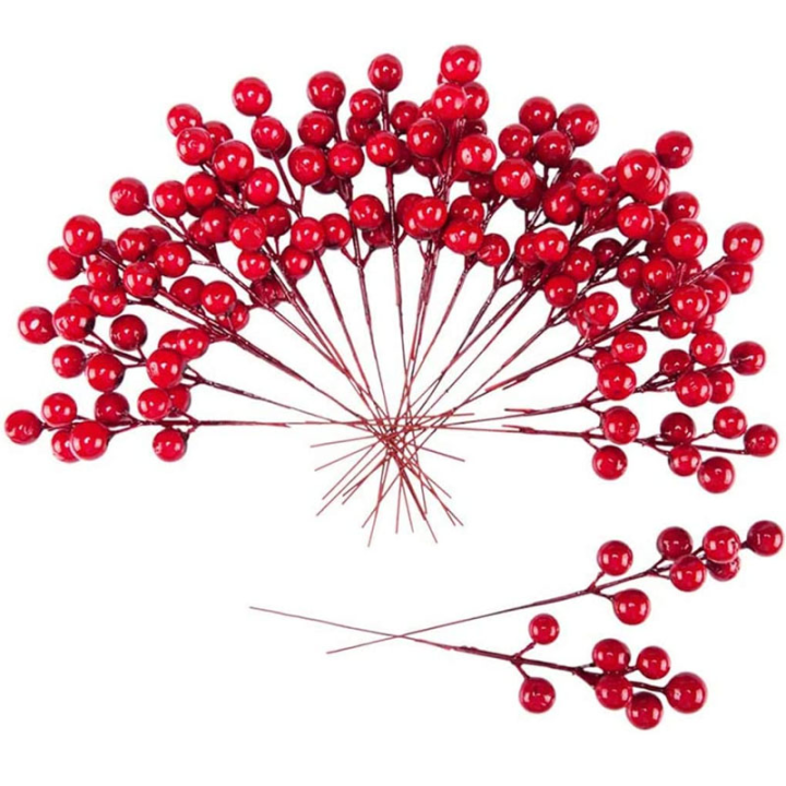 5-10-20ชิ้นประดิษฐ์สีแดงเบอร์รี่ลำต้นฮอลลี่เบอร์รี่ต้นคริสต์มาสตกแต่งพวงหรีด-diy-หัตถกรรม