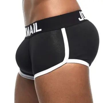 Men Trunks Built-in Fake Butt Hip Lifter Enhancer Shorts Briefs Padded U  Convex Pouch Mid-rise Underwear Shapewear Underpants
