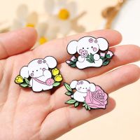 [Lovely Cute] animal cartoon collar pin tulip rose flower puppy dripping oil animation brooch school bag accessories