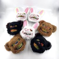 Bloody Plush Rabbit Glow Mask Halloween Ghost Festival Mask Realistic Bloody Rabbit Head Wearing Props Halloween Terror Mask