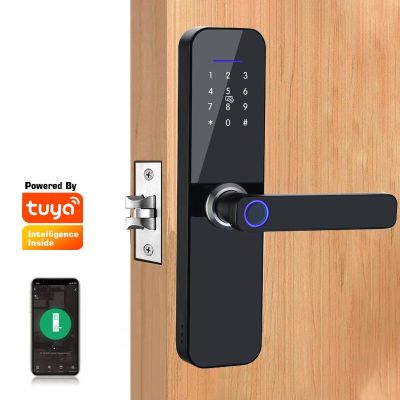 ล็อคลายนิ้วมือ Tuya กันน้ำความปลอดภัยในบ้านล็อคอัจฉริยะอัจฉริยะพร้อมล็อคประตู RFID รหัสผ่านแอป Wifi
