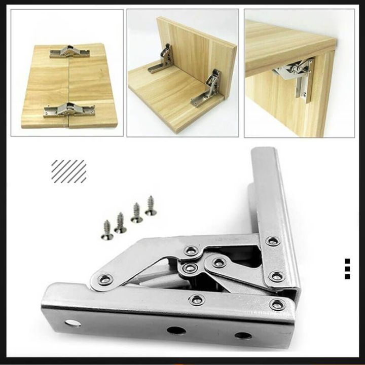 2pcs-90-degree-self-locking-folding-hinges-hole-free-hinge-table-legs-brackets-180-degree-flat-spring-folding-hinge-hardware-furniture-protectors-repl