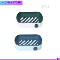 KLOMKZ 2Pcs อุปกรณ์ติดผนัง จานสบู่ ไม่มีการเจาะ กับท่อระบายน้ำ ที่วางสบู่ก้อน ใช้งานได้จริง สีฟ้าและสีเขียว ที่วางสบู่ อ่างอาบน้ำห้องครัวห้องน้ำ