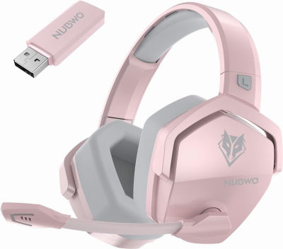 NUBWO G06 Wireless Gaming Headset with Crystal-Clear Microphone for PS5, PS4, PC, and Switch, 47-Hr Battery, Ergonomic Design (Pink)