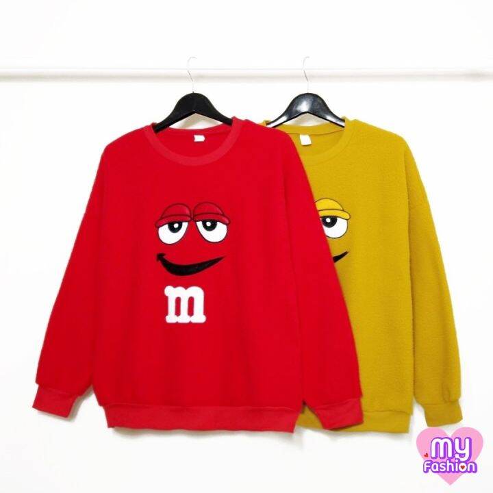 myf-มาใหม่-เสื้อสเวตเตอร์ผ้าสำลีหนานุ่ม-ปักลาย-m-amp-m