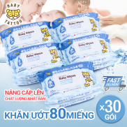 COMBO 30 gói Khăn giấy ướt BABY TATTOO cho bé không mùi, gói 80 miếng