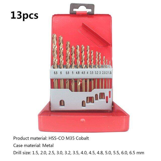 hh-ddpjdrillpro-13-19-25pcs-m35-cobalt-drill-bit-set-hss-co-jobber-length-twist-drill-bits-with-metal-case-for-stainless-steel-wood