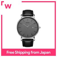 BUREI Mens Ultra Thin Watch แฟชั่นนาฬิกาควอตซ์กันน้ำ Commuter Calf Belt Silver Grey Black Watch