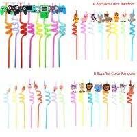 ❏ 8-100PC Plastic Drinking Straw Reusable Cute Animal Traws Giraffe Cat Tiger Dog For Kid Jungle Safari Birthday Party Decoration