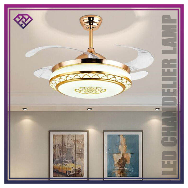 GENZI LED Chandelier Smart Retractable Fan Blade Design Pendant Lights ...