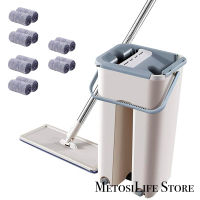 MetosiLife Foldable Flat Mop and Buckets Set with 12 Squeegee Mop Pads Wash and Dry Flat Mop Self Cleaning System Wooden Floor