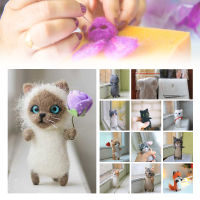 ชุดวัสดุสักหลาดขนสัตว์ Felting แมวงานฝีมือใช้เข็ม DIY 1ชุดตุ๊กตาสำหรับผู้เริ่มต้น