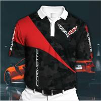 New mens short sleeve corvette shirt, casual polo shirt, car logo, digital printing, harajuku fashion, high quality, hip-hop