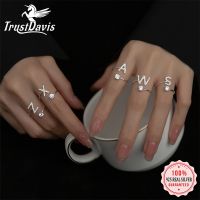 Trustdavis Real 925 Sterling Silver Rings For Women Wedding Party Jewelry 26 Letter Clear CZ Opening Ring Fine Jewelry  DA3121