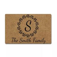 Custom Family Name Personalized Doormat Wreath Letter Monogram Door Mat Flannel Non-Slip Entrance Rug Floor Mat Welcome Mat Home