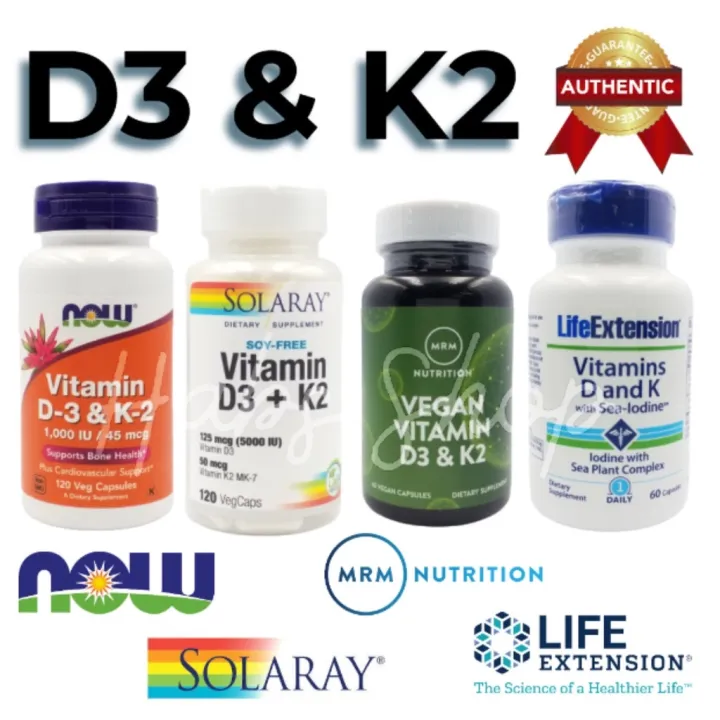 Vitamin D3 K2 Now Foods Solaray MRM Nutrition or Life Extension