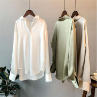 Long Sleeve Satin Shirt Womens Design Sense Niche Spring and Autumn New Loose Drooping Retro Hong Kong Style Shirt Top