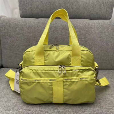 กระเป๋าโท้ทไนลอน Lespao กระเป๋าสะพายข้างแฟชั่นลำลองกระเป๋าสะพายข้างสีเหลืองมะนาว2277