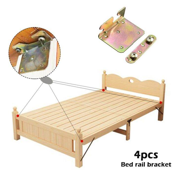 Toolstar 4Sets Bed Rail Brackets Bed Rail Connecting Wood Fittings Gold